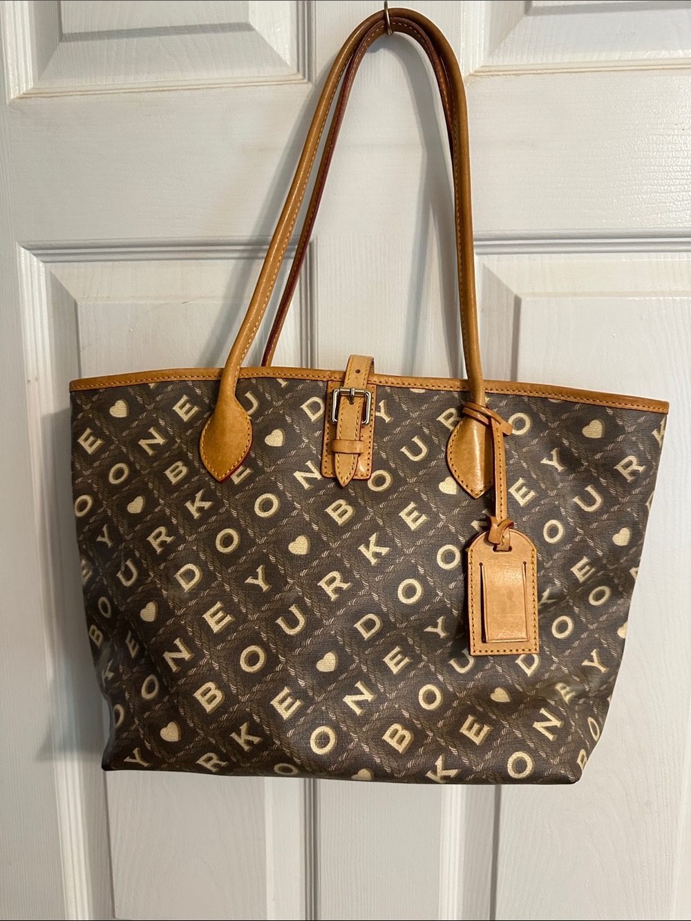 Dooney & Bourke Brown Coated Canvas Logo Tote w/ Matching Zip Around Wallet